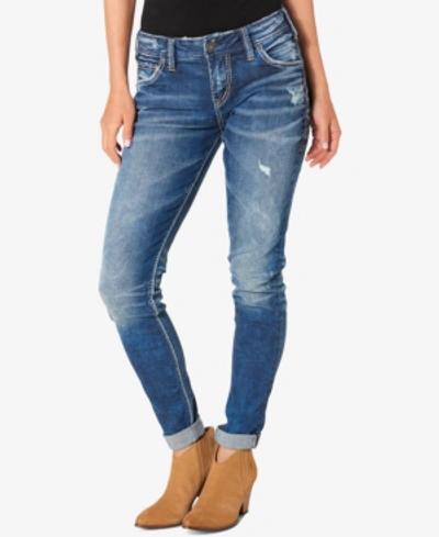 Silver Jeans Co. Mid Rise Distressed Girlfriend Jeans In Indigo