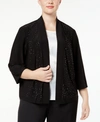 R & M Richards R&m Richards Plus Size Cardigan, Beaded Open Front In Black