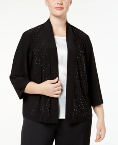 R & M Richards R&m Richards Plus Size Cardigan, Beaded Open Front In Black