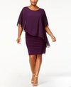 BETSY & ADAM PLUS SIZE CHIFFON CAPELET SHEATH DRESS