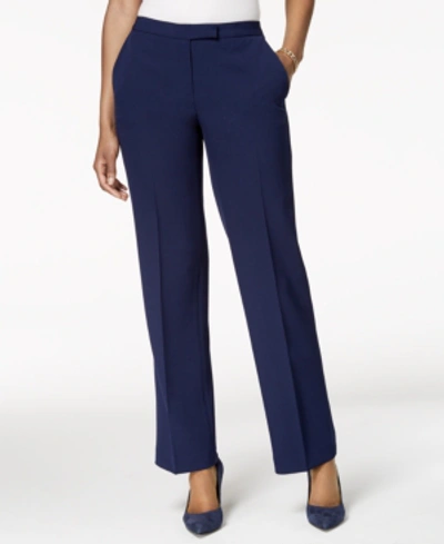 Kasper Tab-waist, Straight-fit Modern Dress Pants In Blue