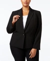 Kasper Plus Womens Zip Hem Business One-button Blazer In Black