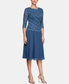 ALEX EVENINGS SEQUINED LACE CONTRAST DRESS