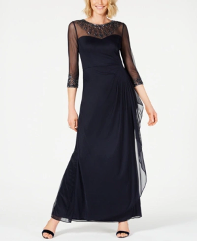 Alex Evenings Women's Illusion Embellished A-line Gown In Dark Navy