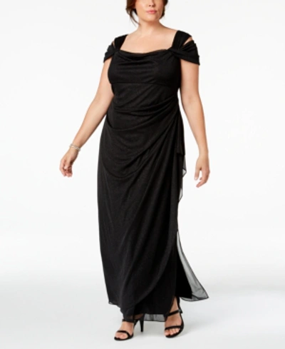 Alex Evenings Plus Size Draped Cold-shoulder Dress In Black