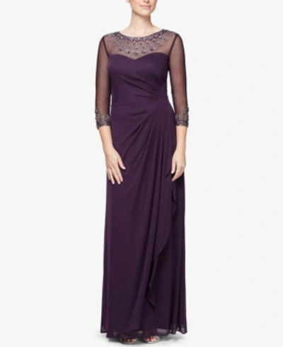 Alex Evenings Illusion Embellished A-line Gown In Plum