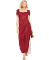 Alex Evenings Cold-shoulder Draped Metallic Gown Regular & Petite Sizes In Wine Red
