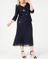 ALEX EVENINGS PLUS SIZE SEQUINED CHIFFON DRESS AND JACKET