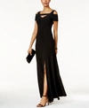 Nightway Petite Stretch-velvet Cold-shoulder Gown In Black