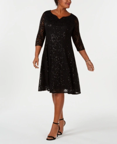 Sl Fashions Plus Size Sequined Lace Dress In Black