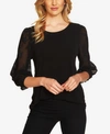 Cece Lace Sleeve Stretch Crepe Blouse In Rich Black