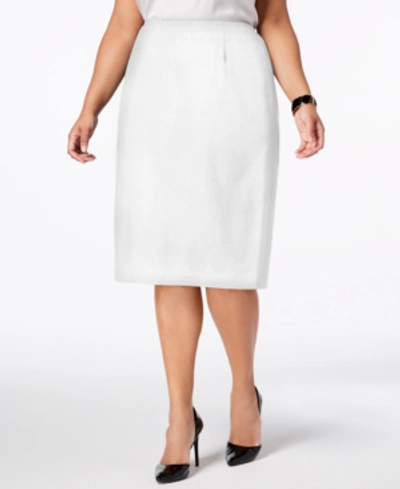 Kasper Plus Size Texture-stretch Pencil Skirt In Lily White