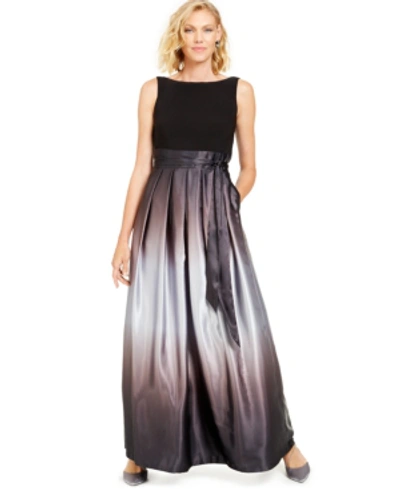 Sl Fashions Ombre Satin Bow Sash Gown In Black/silver