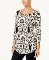 JM COLLECTION 3/4-SLEEVE PRINTED TOP, CREATED FOR MACY'S