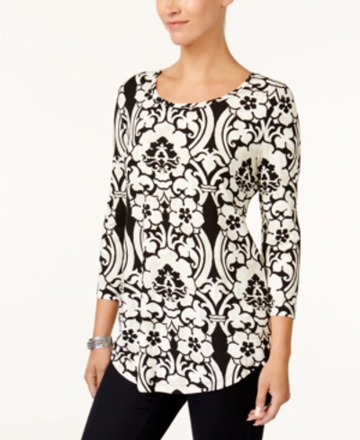 Jm Collection Women's Ethereal Folk Printed Tunic, Created For Macy's In White Scrolls