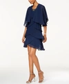 Sl Fashions Embellished Tiered Chiffon Dress & Capelet In Navy