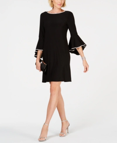 Msk Rhinestone-trim Bell-sleeve Dress In Black