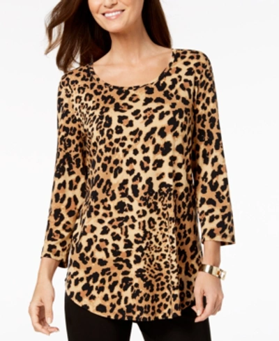 Jm Collection Petite 3/4-sleeve Printed Top, Created For Macy's In Cheetah Zoo