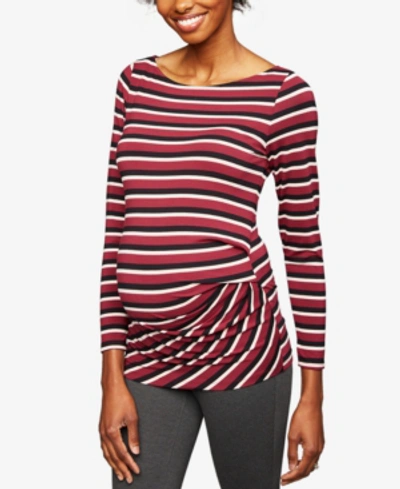 A Pea In The Pod Maternity Ruched Jersey Top In Burgundy Stripe
