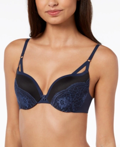 Maidenform Love The Lift Push Up & In Lace Plunge Underwire Bra Dm9900 In Navy With Black
