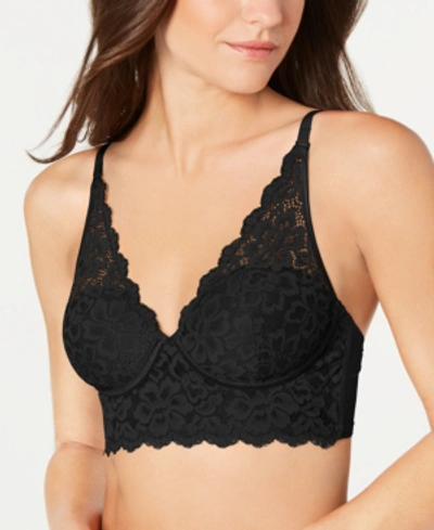 Maidenform Pure Comfort Lace & Mesh Longline Wireless Bralette Dm1188 In Black