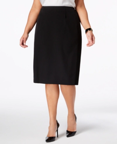 Kasper Plus Size Cross-hatch Skirt In Black