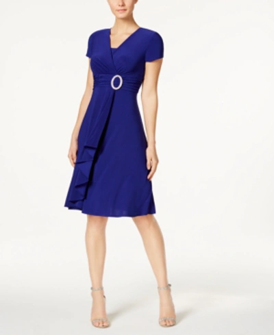 R & M Richards Petite Faux-wrap Dress With Waist Embellishment In Electric Blue