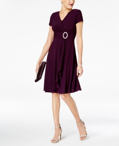 R & M Richards Short-sleeve Faux-wrap Dress In Plum