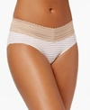 Warner's No Pinching No Problems Lace Hipster Underwear 5609j In Toasted Almond Pink Stripe