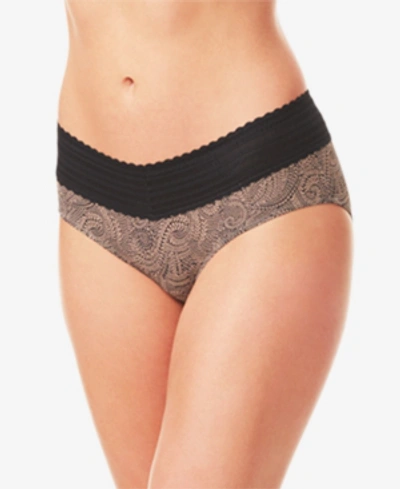 Warner's No Pinching No Problems Lace Hipster Underwear 5609j In Black Nude Swirl Print