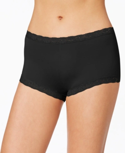 Maidenform Lace Trim Microfiber Boyshort Underwear 40760 In Black