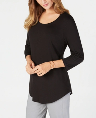 Jm Collection Petite 3/4-sleeve Solid Top, Created For Macy's In Deep Black
