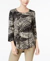 Jm Collection Women's 3/4-sleeve Printed Knit Top, Created For Macy's In Texture Waves