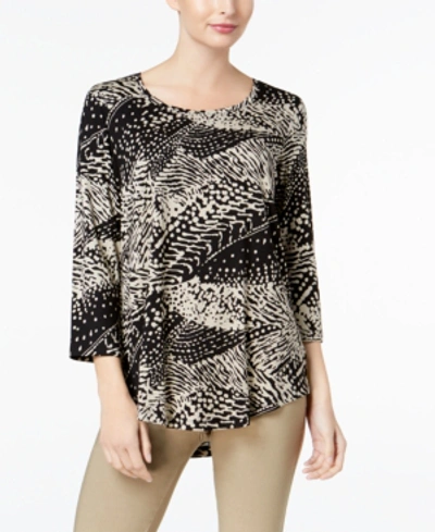 Jm Collection 3/4-sleeve Printed Tunic Top, Created For Macy's In Texture Waves