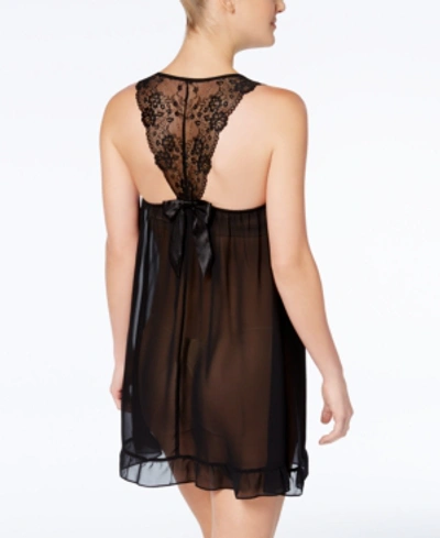 Linea Donatella Sheer Scoop Neck Chemise Lingerie Nightgown In Black
