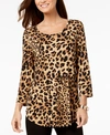 Jm Collection Women's 3/4-sleeve Printed Knit Top, Created For Macy's In Cheetah Zoo