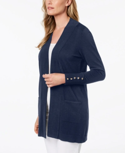Jm Collection Petite Open-front Button-cuff Cardigan, Created For Macy's In Intrepid Blue