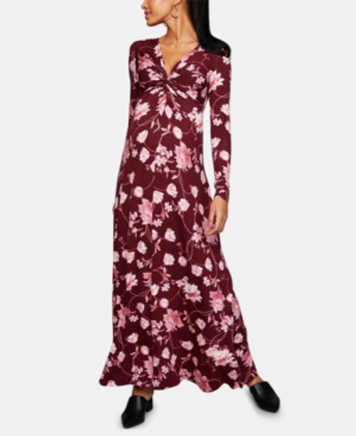 A Pea In The Pod Maternity Twist-front Maxi Dress In Burgundy Floral