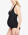 Motherhood Maternity Beach Bump Smocked Waist Maternity One-piece Upf 50+ Swimsuit In Black