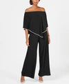 Msk Plus Size Off-the-shoulder Overlay Jumpsuit In Black/silver