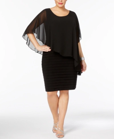 Betsy & Adam Plus Size Chiffon Capelet Sheath Dress In Black