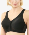 Glamorise Women's Full Figure Plus Size Magiclift Front Close Posture Back Support Bra 1265 In Black