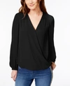 Inc International Concepts Plus Size Blouson-sleeve Surplice Top, Created For Macy's In Deep Black