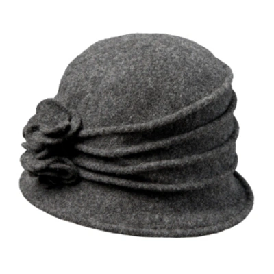 Dorfman Pacific Scala Knit Wool Cloche With Flower In Charcoal