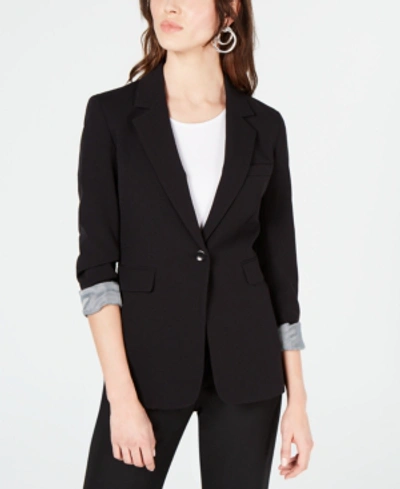 Bar Iii Women's One-button Notch-collar Blazer, Created For Macy's In Black