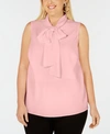 BAR III TRENDY PLUS SIZE BOW-NECK BLOUSE, CREATED FOR MACY'S