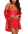 Dreamgirl Satin Robe & Chemise Nightgown 2pc Lingerie Set In Red