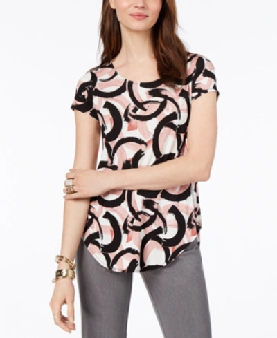 Alfani Plus Size Printed T-shirt, Created For Macy's In Pink Interlocking Swirl