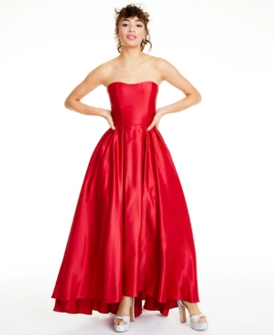 Betsy & Adam Petite Strapless High-low Gown In Red
