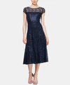 Sl Fashions Cap Sleeve T-length Sequin Midi Dress In Navy